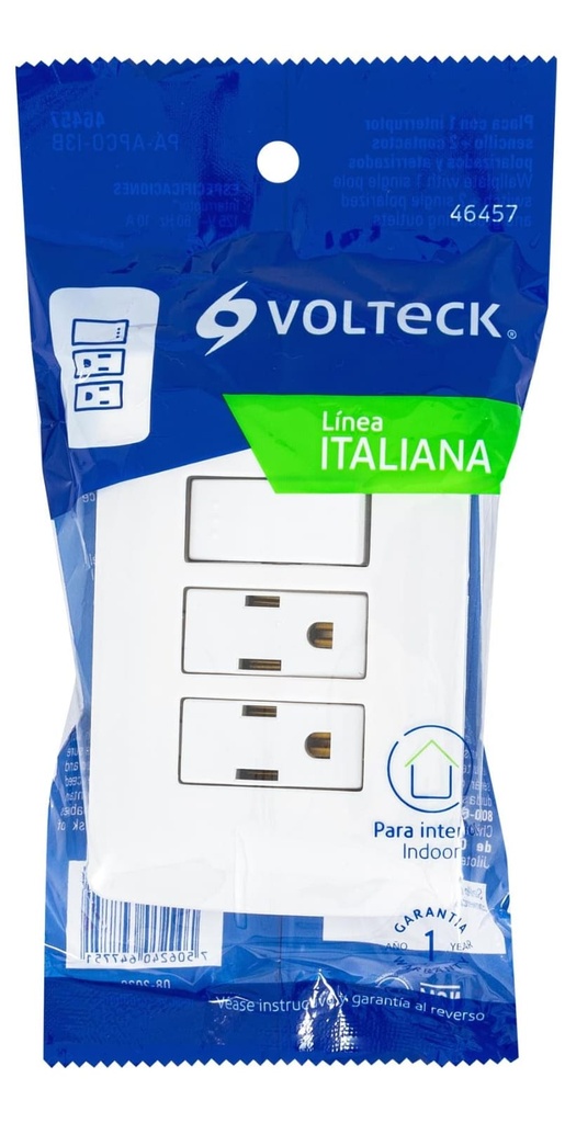 PLACAS DE 2 TOMA Y 1 INTERRUPTOR VOLTECK