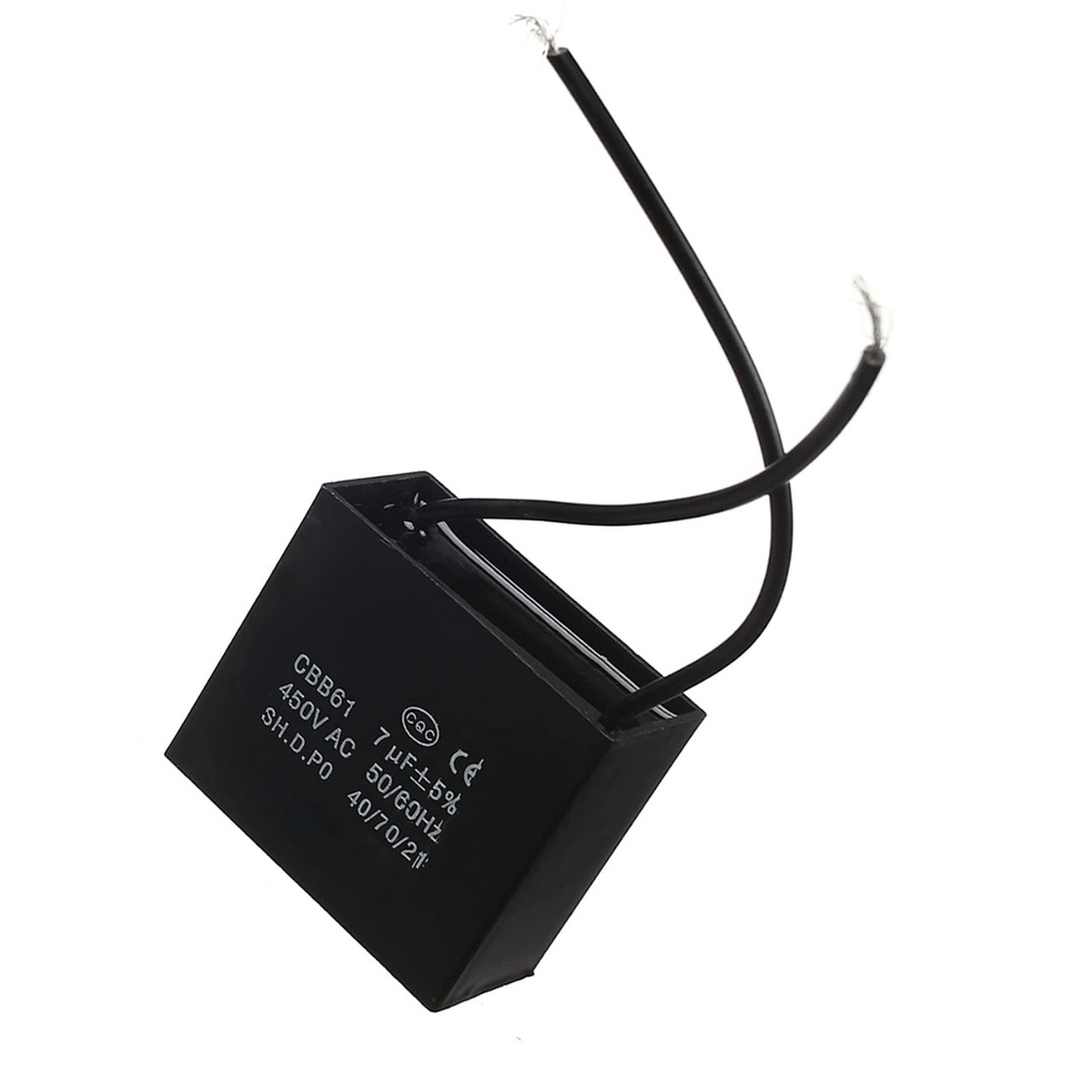 CAPACITOR CON CABLE PLASTICO PEQUEÑO 7.5UF