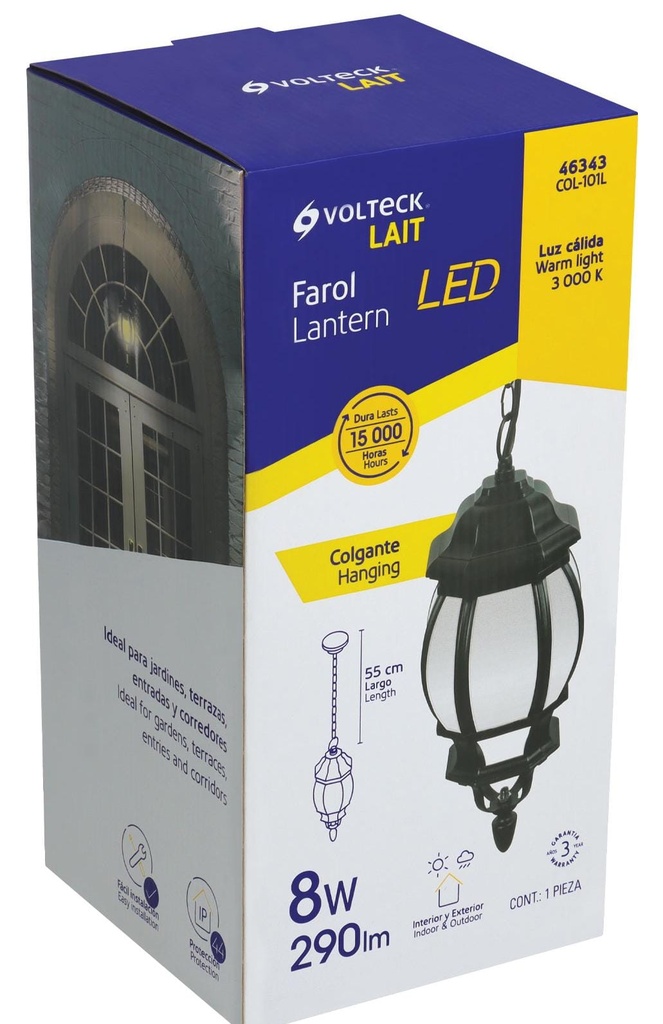 FAROL COLGANTE ALUMINIO DE LED NEGRO VOLTECK