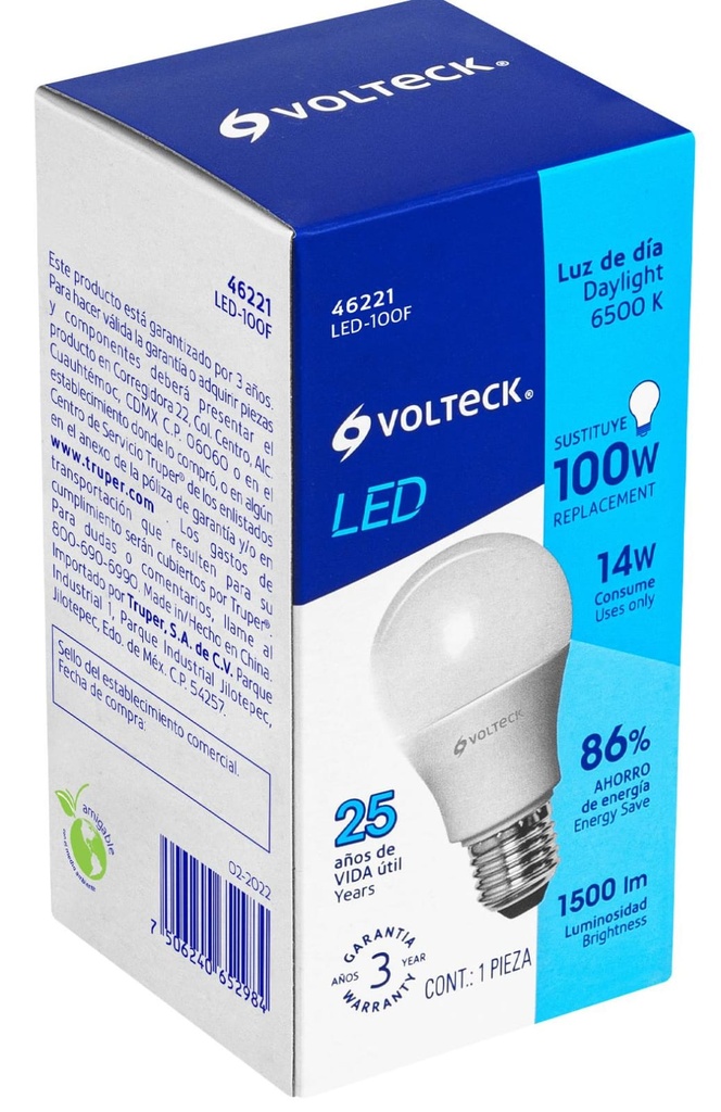 FOCO LED LUZ DIA A19 DE 14W VOLTECK