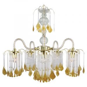 LAMPARA ACRILICA DE 6 LUCES GOLGANTE PERLA DORADA IKE LITE