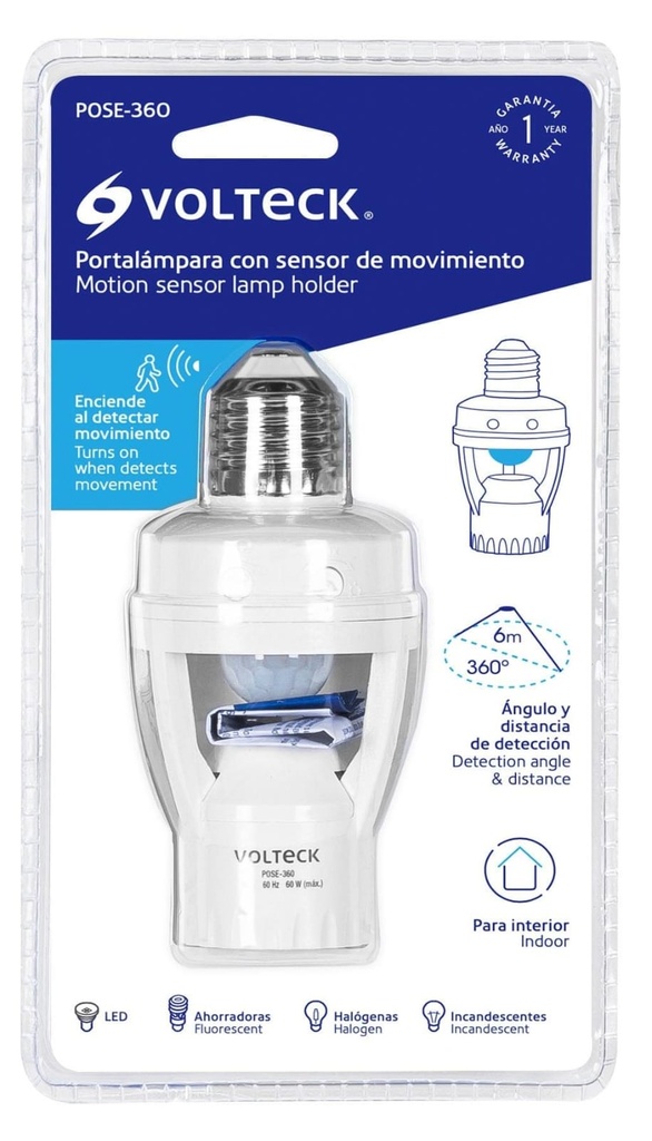 PORTALAMPARA CON SENSOR DE MOVIMIENTO 36 VOLTECK