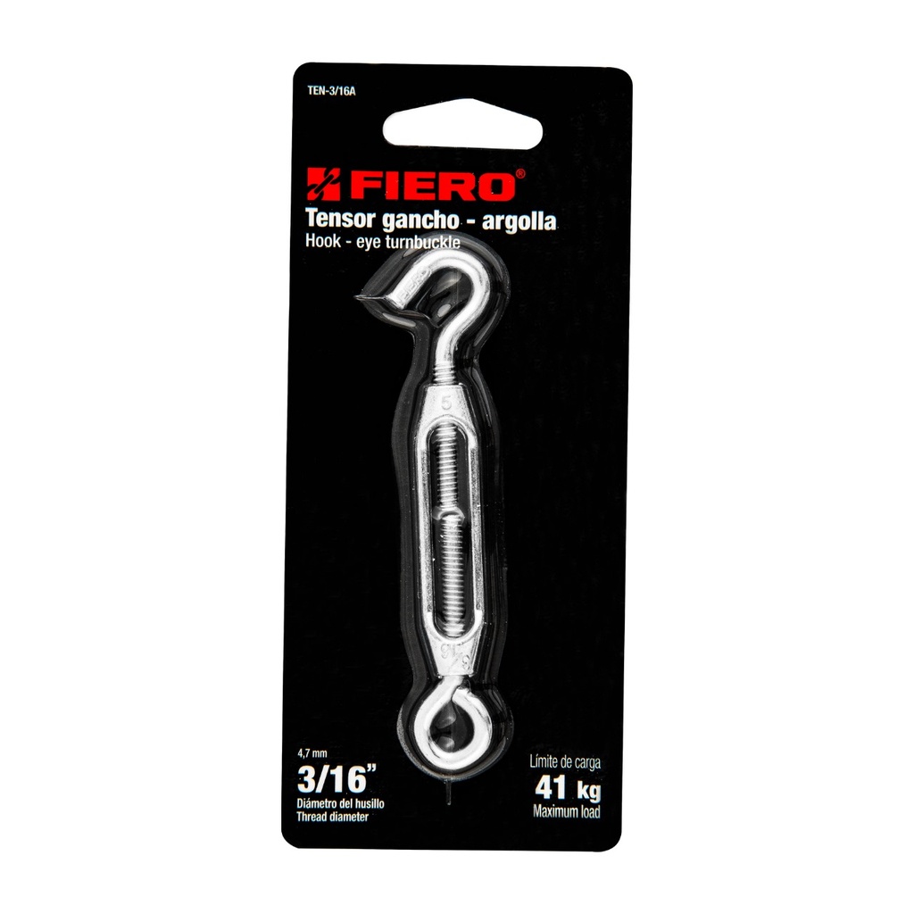 TENSOR ZINC,3/16 GANCHO ARGOLLA FIERO