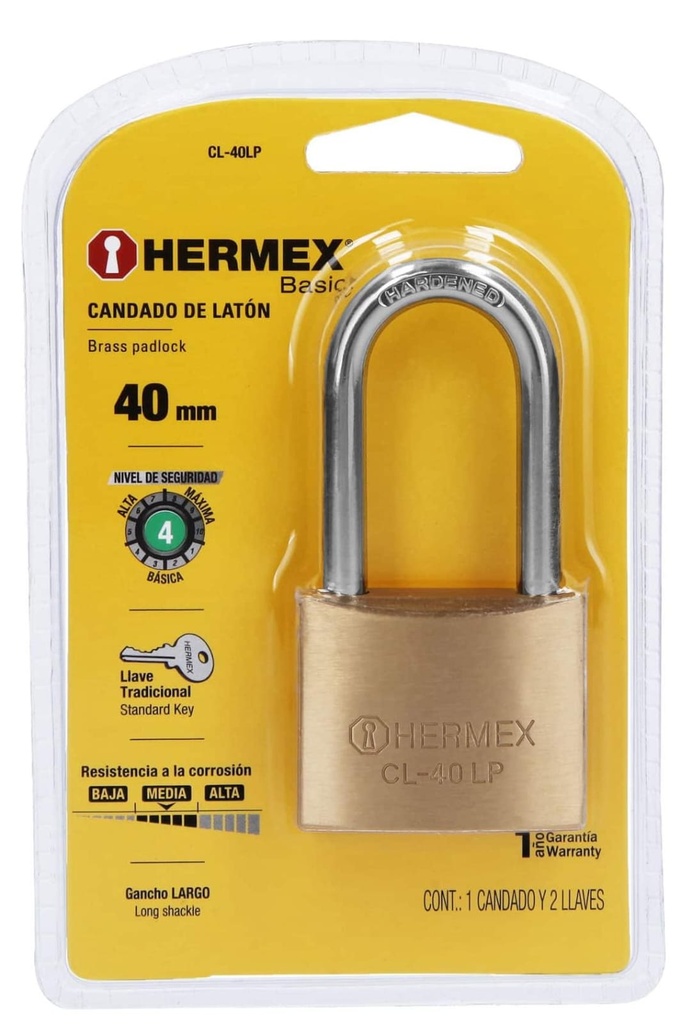 CANDADO DE HIERRO LARGO 40MM HERMEX