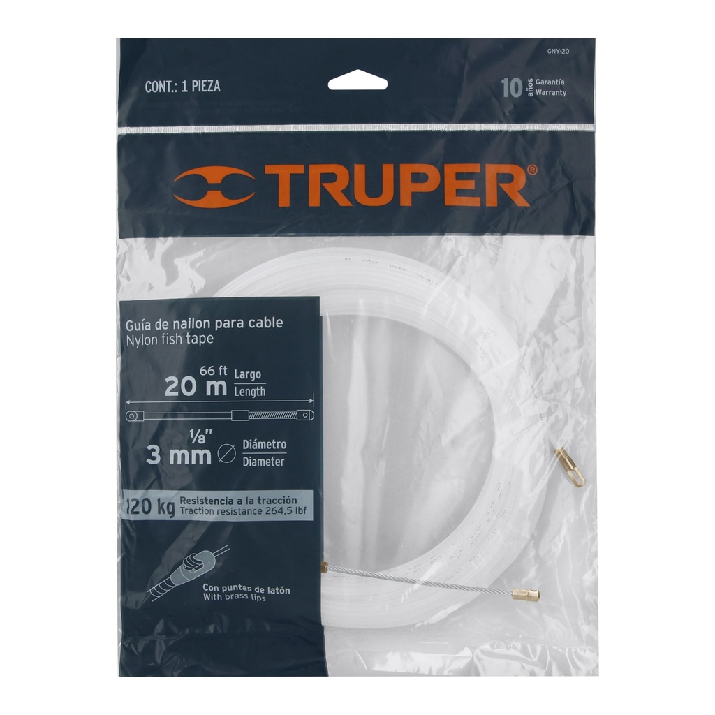 GUIA DE NYLON DE 20M PARA CABLE, TRUPER