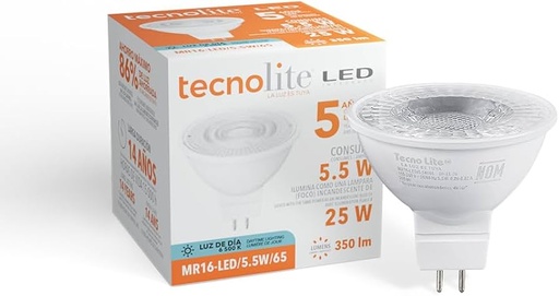 [MR16-LED/5.5W/65] BOMBILLA LED MR16 5W 120V LUZ BLANCA TECNO LITE