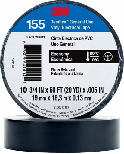 [3M0114] CINTA AISLANTE 3M TEMFLEX NEGRO 9M