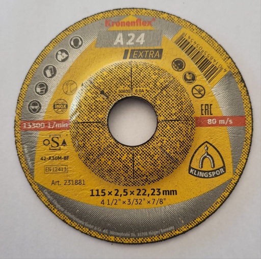 [231881] DISCO CORTE METAL NORMAL CENTRO UNDIDO A 24 EXTRA 4 1/2 KRONENFLEX