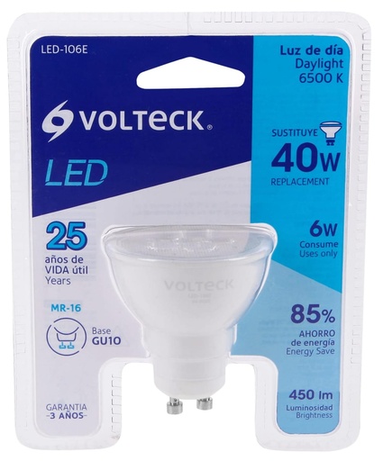 [46217] FOCO MR16 LED BASE GU10 6W LUZ BLANCO VOLTECK