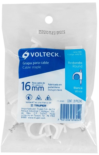 [48276] GRAPA CURVA PARA CABLE DE 16MM BLANCO VOLTECK
