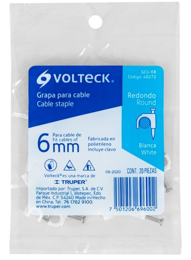[48272] GRAPA CURVA PARA CABLE DE 6MM BLANCO VOLTECK