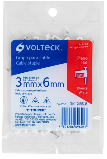 [48277] GRAPA PLANA PARA CABLE DE 5MM BLANCA VOLTECK