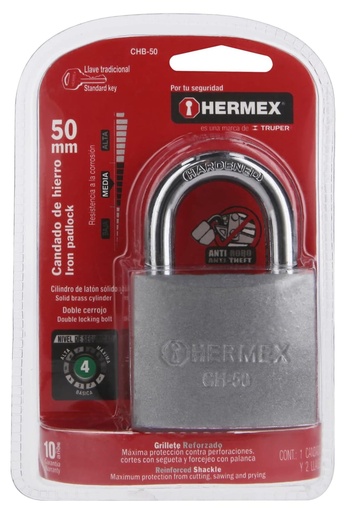 [43320] CANDADO DE HIERRO EN BLISTER 50MM HERMEX