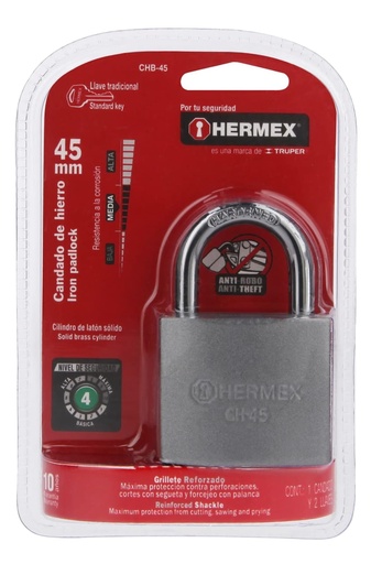 [43319] CANDADO DE HIERRO EN BLISTER 45MM HERMEX